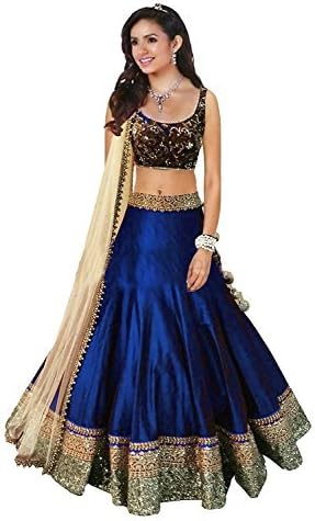Sky GLobal Navy Blue Benglori Silk Embroidered Lehenga Choli (Lehnga_161_Free Size_Navy blue)