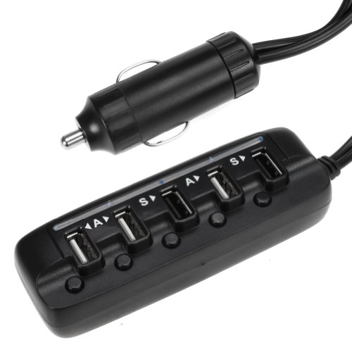 EZOPower 5-Port Usb Car Charger with 3-Feet Extension Cord, 8-Amp, 40-Watts, Black