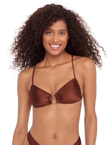 Steve Madden Womens X-Back Ring Front Swim Bralette Top, Shine Bright Oak Brown…