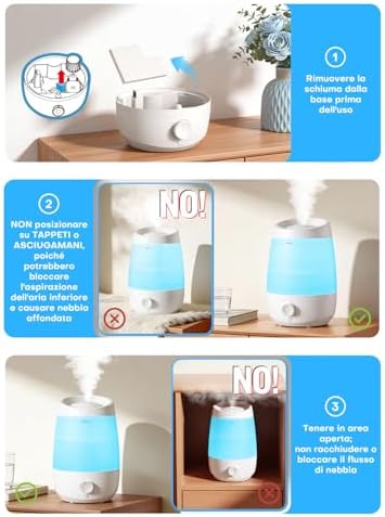 2.5L Umidificatore Ambiente 25H Diffusore Oli Essenziali 250ml/h
