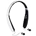 Bluetooth Headset Wireless Bluetooth Headphones with Mic and Retractable Earbuds Neckband Design FoYoung Sweatproof Running Headphones Bluetooth Cell Phone Headset 16 Hours Battery White