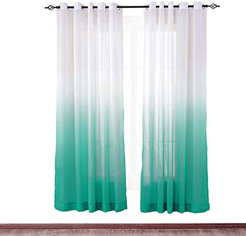cololeaf Sheer Curtains Indoor Outdoor Gradient Ombre Living Room | Bedroom | Library | Classroom| Hotel | Club - Nickle Grommet - Teal 84" W x 102" L (1 Panel)