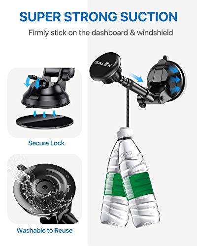SALEX Magnetic Phone Holder. Universal Car Mount for Dashboard and Windshield. 360° Rotation with 6 Strong Magnets, Suction Cup, Dash Pad, Metal Telescopic Arm for Phones, GPS up to 7 Inches [Silver] - Thumbnail 4