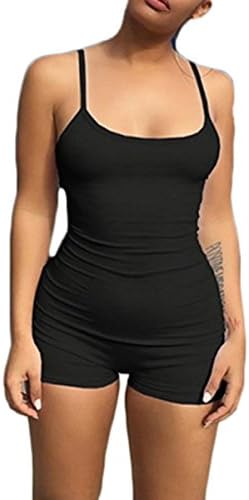 Tianve Casual Women's Spaghetti Strap Bodycon Short Jumpsuit Low Cut Sport Romper Catsuit (Black, M)