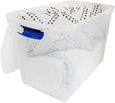Homz Plastic Storage Modular Stackable Storage Bins With Blue Latching Handles 112 Quart Clear Stackable 2 Pack Baskets Bins Amazon Com Au