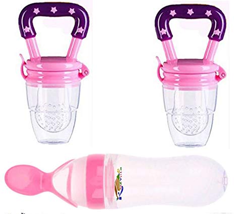 Kidzvilla Baby Fruit Fresh Food Feeder, Teething Toy, Silicone Pouches (Pink)
