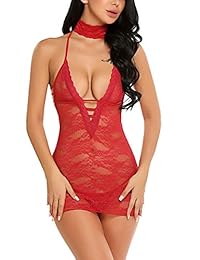 Avidlove - Vestido de peluche para mujer con encaje de encaje