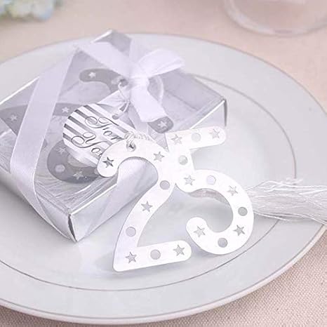 Lote De 20 Elegantes Puntos De Libro 25Âº Aniversario Detalles Y Recuerdos Para Bodas De Plata Aniversarios Amazon Es Hogar