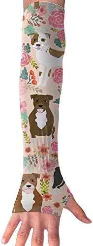 Pitbull Around Flowers Men's Super Long Fingerless UV Protection Cooling Arm Sleeves Compression Sun Sleeves