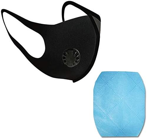 KroY PecoeD PM2.5 Protection Mouth Masks, 3D Adjustable Nose Clip Air Filter Masks Reusable Dustproof Mouth Mask Black Valve Mask with Filters Pads for Free(Black 02)
