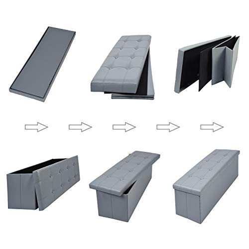 Amooly 43" L Faux Leather Folding Storage Ottoman Bench, Storage Chest Footrest Padded Seat,Grey