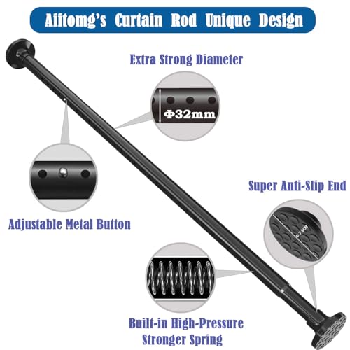 Aiitomg Curtain Rod No Drilling 400cm Long Curtain Rod 4m Length Shower Rod No Drilling Extendable for Bathroom Bedroom Black (350-405cm, Diameter 32mm)