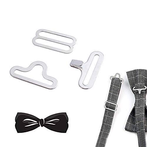 Attache Noeud Papillon Attache Noeud Papillon Reglable Hardware Sets, 50 Sets of Adjustable Metal Bow Tie Tie Hook Bra Tie Strap with 3 Tips, 20 mm (Silver)