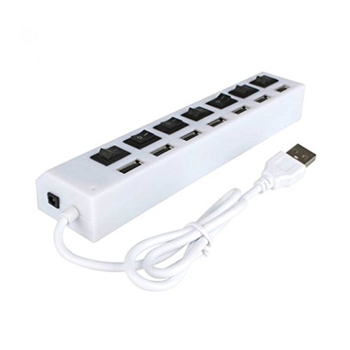 KOROWA 4 Port/7 Port USB Hub Multi USB Splitter with on/Off Switch Plug Power Adapter for PC Notebook Laptop
