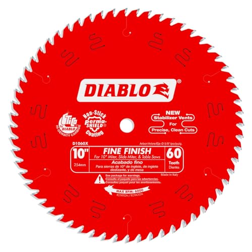 Diablo Fine Finish Saw Blade for Wood - Ultra-Smooth Cuts, 60 Hi-ATB Teeth, 10" Diameter, .098" Kerf, 5/8" Arbor - D1060X