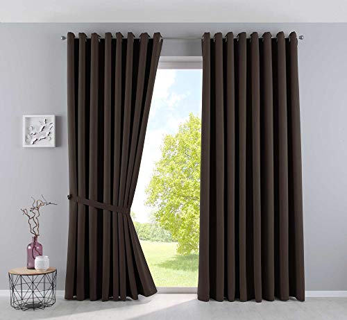 Gardinenbox NewYork Opaque Curtains, Brown, H x W 225 x 295 cm, Pack of 2, Thermal Curtains, Blackout Curtain, Blackout Eyelets, Sound-Insulating, Oeko-Tex UV Protection, Tiebacks, 201920600-2
