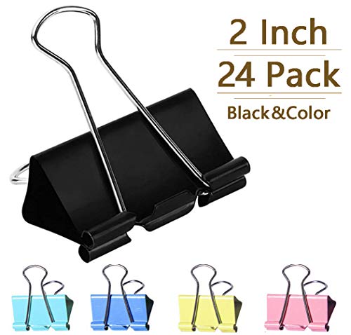 Clips,Large Binder Clips 2 inch Black | Jumbo Paper Clips Assorted Colors Large Paper Clips | Paper Clamps Large | Big Binder Clamps Extra Large for Office Supplies,School and Home Supplies(24 Pack) - Thumbnail 7