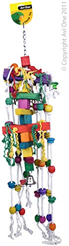 Avi One Parrot Toy Wood Coloured Rope Solid Bloc Beads Bell 108cm L Jumbo, One Size