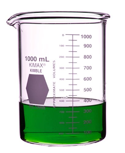 Kimble Chase KIMAX 14005-1000 Borosilicate Glass Heavy-Duty Low Form Beaker, 1000mL Capacity (Pack of 6)