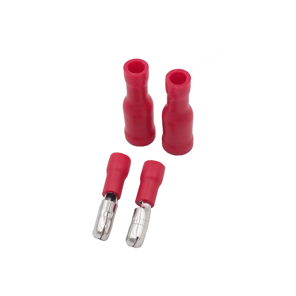 Grapelet 100x Red Bullet Connector Insulated Crimp Terminals for Electrical & Audio Wiring - 50x Female and 50 x Male