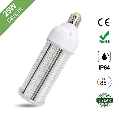25W LED Corn Light Bulb, E26 Medium Screw Base, 6500K Daylight White 2400 Lumens, 200 Watt Equivalent Metal Halide Replacement for Indoor Outdoor Large Area Lighting, Street and Area Light, HID, HPS