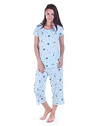Conjunto de pijama para dama con pantalones capri y camisetas cortas de algodón