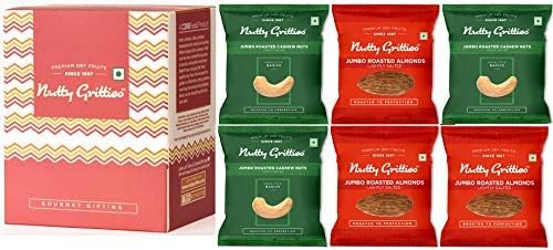 Nutty Gritties Gift Box - Roasted Lightly Salted Almond 24gand Roasted Salted Cashew 21g ( Each pack of 3 ) - 135g
