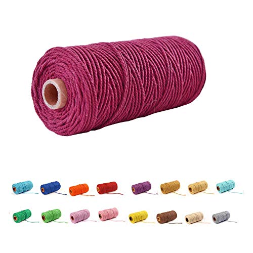 (100 Yards/2mm/19 Colors)100 DIY Macrame Cord Craft Macramé Cotton Baker Twine Craft Making Knitting Cord Rope DIY Wedding Decor Supply Christmas Wrapping String Rope (Wine red) - Thumbnail 7