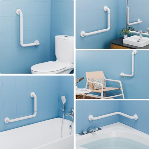 KULACO Grab Handles for Seniors, Stainless Steel Shower Handle, Safety Non-Slip Handle, 45 x 30 cm, L-Shaped Safety Handle, for Toilet, Bathroom, Bathtub, Handrail