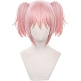 Haomascot Pink Short Cosplay Wig with Two Detachable Ponytails Halloween Costume Wigs For Women