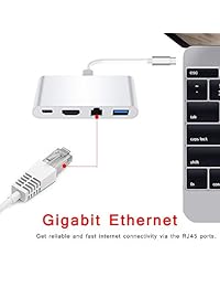 Adaptador USB 3.1 tipo C a conector HDMI de 4 K multifunción con puertos Gigabit Ethernet RJ45 y conversor de vídeo USB 3.0 de interfaz AV digital