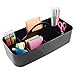 mDesign Large Plastic Divided Office Storage Organizer Caddy Tote with Handle for Cabinet, Desk, Workspace - Holds Desktop Supplies, Pens, Pencils, Markers, Staplers - Lumiere Collection - Black