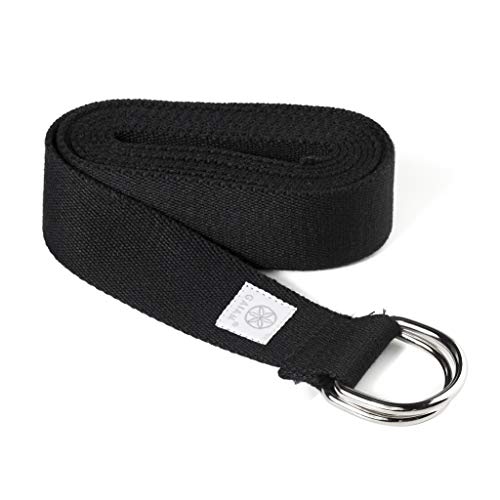 Gaiam Yoga Strap (8ft) Premium Stretch Band with Adjustable Metal D-Ring Buckle Loop | Exercise & Fitness Stretching for Yoga, Pilates, Physical Therapy, Dance, Gym Workouts (Black)