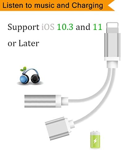 Adapter &amp; Splitter for iPhone X,iPhone 8/8Plus,iPhone 7/7Plus, 2 in 1 Converter 3.5mm Lightning jack Headphone Audio Adaptor &amp; Charge Adapter Accessories Support for iOS 10.3/11 and Later