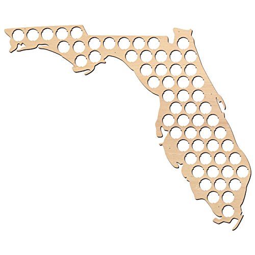 Florida Beer Cap Map - 19.4x23 inches - 60 caps - Beer Cap Holder Florida - Birch Plywood