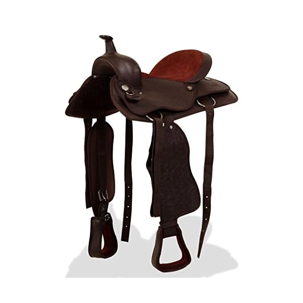 Festnight Sella Western/Sella per Monta Western Equitazione Completa Testiera e Pettorale in Vera Pelle 17" Marrone/Nero