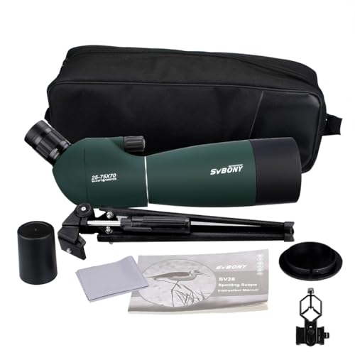 Svbony SV28 Long View 25-75x70 Bak4 Porro Prism Waterproof Monocular Long View Powerful Phone Adapter Tripod for Bird Watching