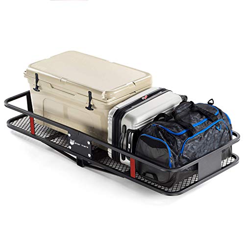 Stay There Hitch Mount Cargo Basket Steel Cargo Carrier for Vehicles with 2" Hitch Receiver 60" L x 22" W x 6" H and 500 Lbs Hauling Weight Capacity with 2 Packing Straps - Thumbnail 5