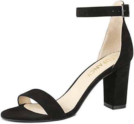 Eufancy Womens Open Toe Chunky High Heel Ankle Strap Sandal, Black, 8 B(M) US