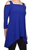 Avital Womens Cold Shoulder Asymmetrical Trapeze Shirt (Blue, Large)