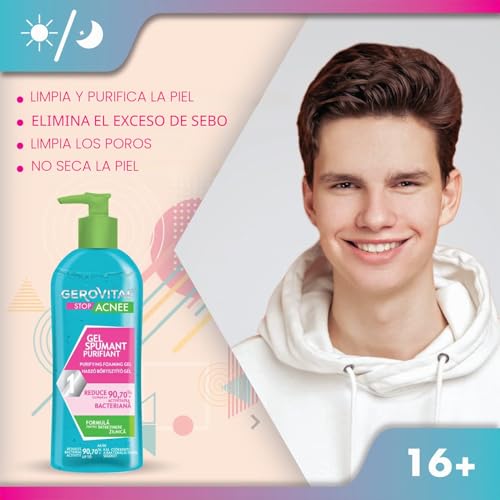 Gerovital Stop Acne Purifying Facial Cleansing Gel for Oily and Acne Skin, Control of Sebum and Antibacterial Action, Non-Drying, Gentle and Effective Cleansing, 150 ml