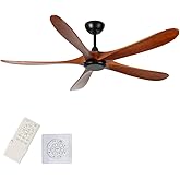 Duclsaty 60 inch Wood Ceiling Fan No Light,Low Profile Ceiling Fan without light,6-Speed Noiseless DC Motor Reversible,Timer,Remote Control for Bedroom Living Room Outdoor Patio Porch