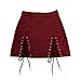Almaree Woman's Sexy Cutout Lace Up High Waist Slim Fit Tight Mini Skirt Wine M