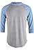 TL Men's Basic 3/4 Sleeve Baseball Top Fitted Tri-blend Raglan T-Shirt LTGREY_BLUE XL