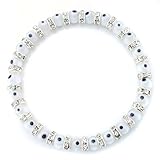 Turkish Evil Eye Murano Glass Beads Beaded Bracelet with Rondelle Spacer (6mm White Eye Beads)