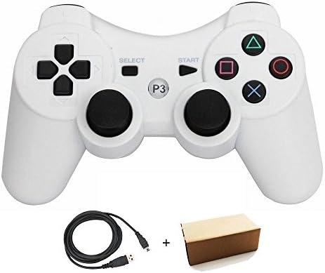 Kolopc Wireless Bluetooth Controller For PS3 Double Shock - Bundled with USB charge cord … (White 1)