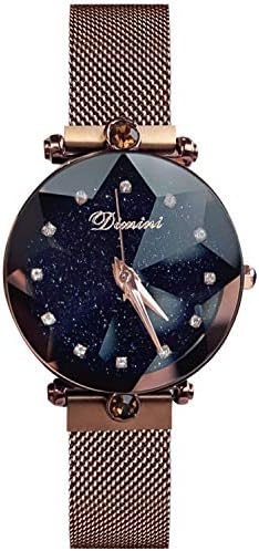 RORIOS Fashion Analogue Quartz Ladies Watches Magnetic Mesh Band Starry Sky Dial Simulated Diamond Wrist Watches