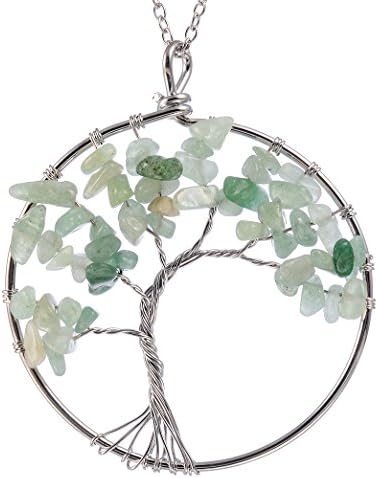 Necklace Pendant Tree of Life ,Crystal Healing Point Reki Chakra Unisex with Chain 20 "-green