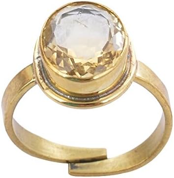 Sumitra Gems Golden Handmade Certified Natural Citrine Sunhela Adjustable Panchdhatu Ring for Women
