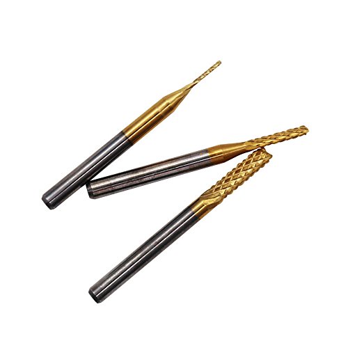 Fan-Ling 10x 1/8'' 0.8-3.175mm PCB Drill Bit Set Engraving Cutter Rotary CNC End Mill New,Titanium plating Material,WIth Box (Gold) - Thumbnail 7